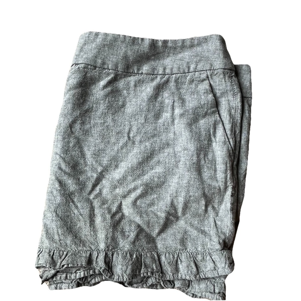 LOFT Sz 14 Flat Front Shorts Linen Blend Ruffle Trim Green Heathered EUC! 4"